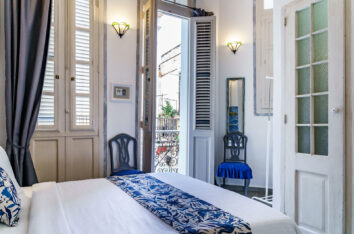 Yemaya room, view over Calle Aguiar from the private balcony